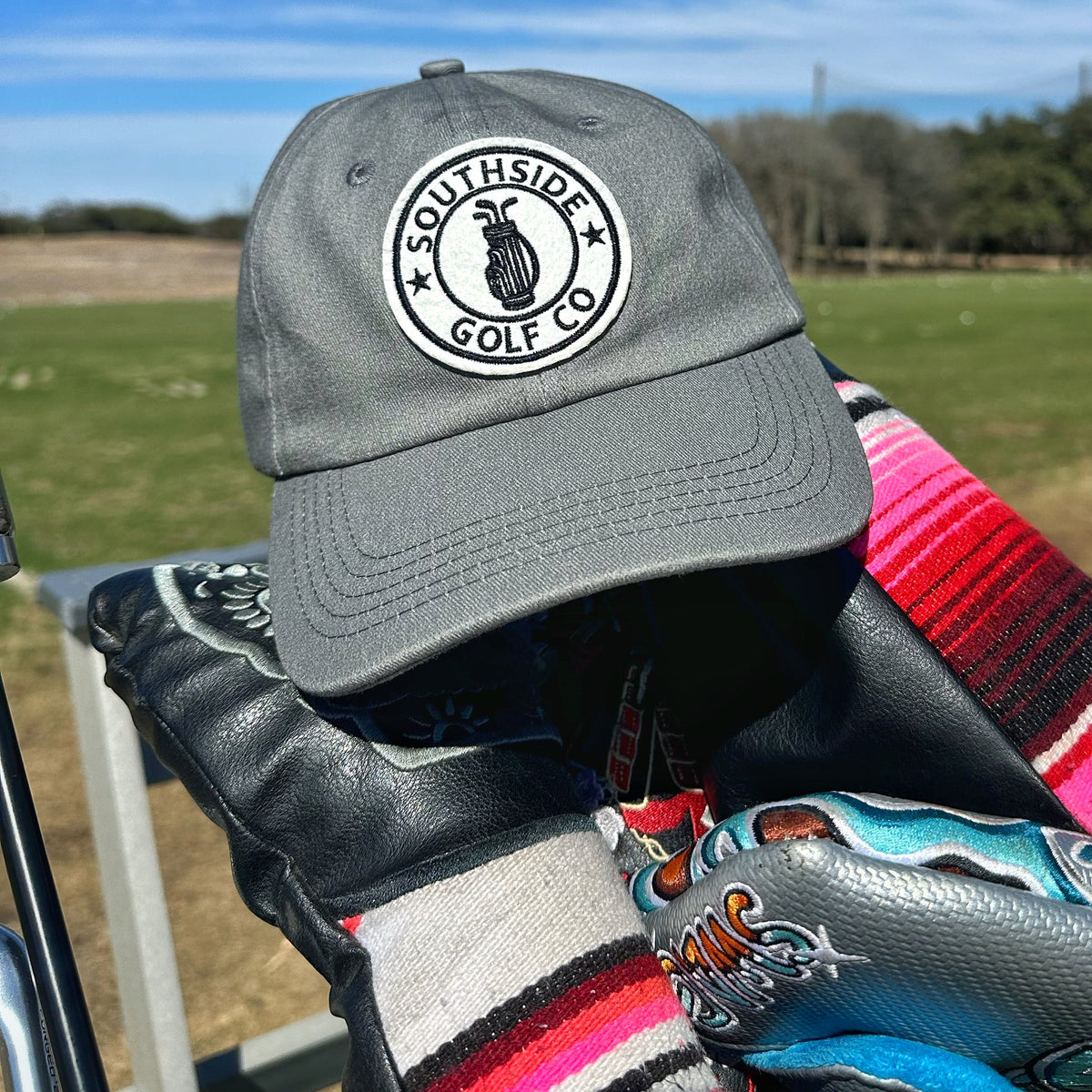 stylish golf dad hat on course lifestyle southside golf co