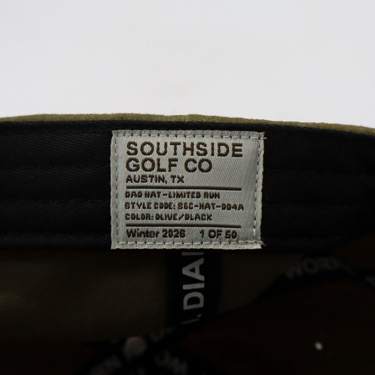 southside golf co interior label golf dad hat premium detail