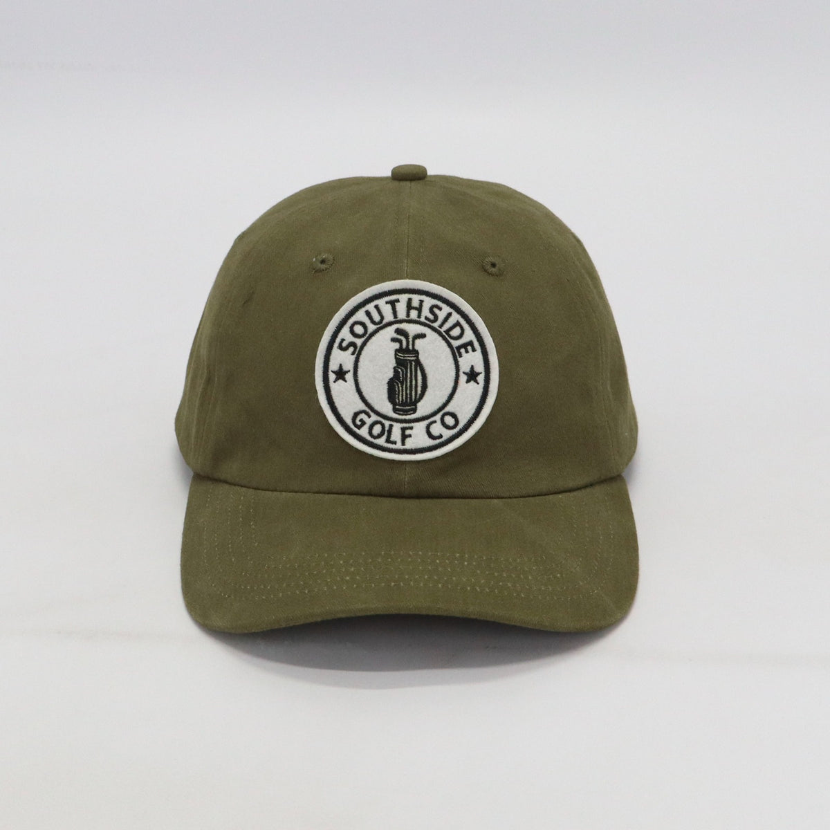 olive golf dad hat low profile unstructured fit