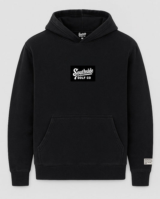 Black Southside Golf Co hoodie with embroidered chest logo premium golf streetwear apparel
