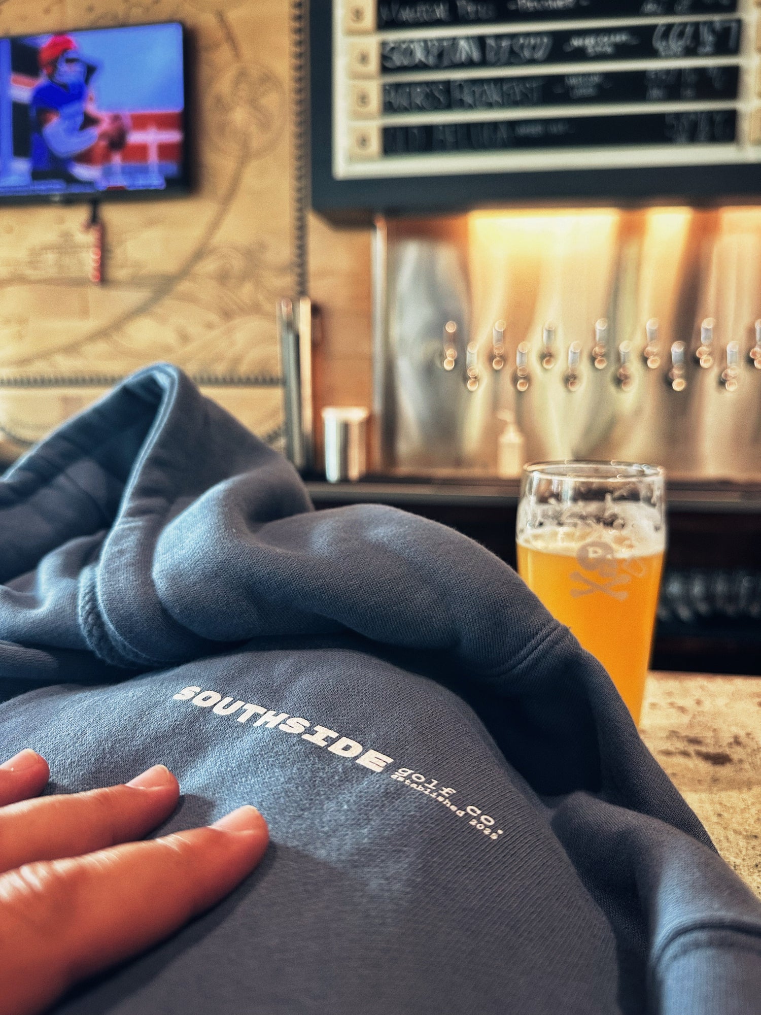 Southside Golf Co heavyweight hoodie in navy fleece, designed for on and off the course.
