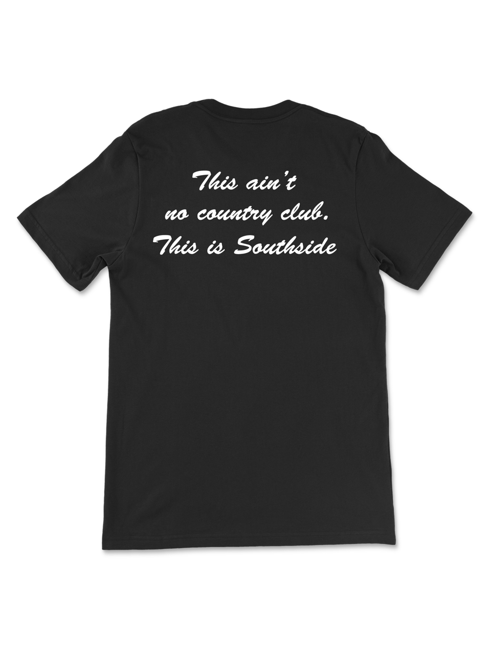 Southside Golf Co black golf t-shirt with “This ain’t no country club. This is Southside.” graphic – modern golf apparel