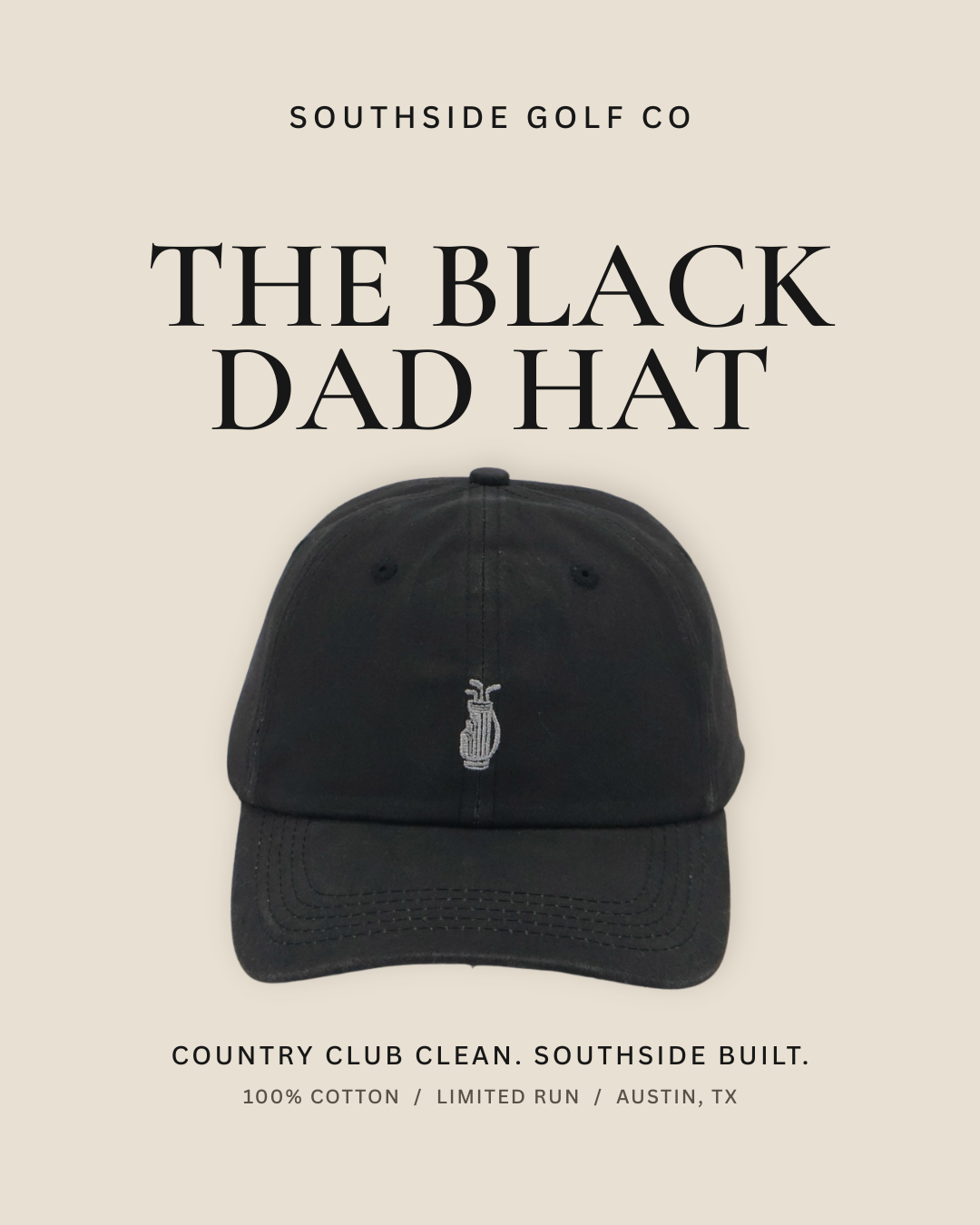 Washed Black Golf Dad Hat – Cotton Strapback