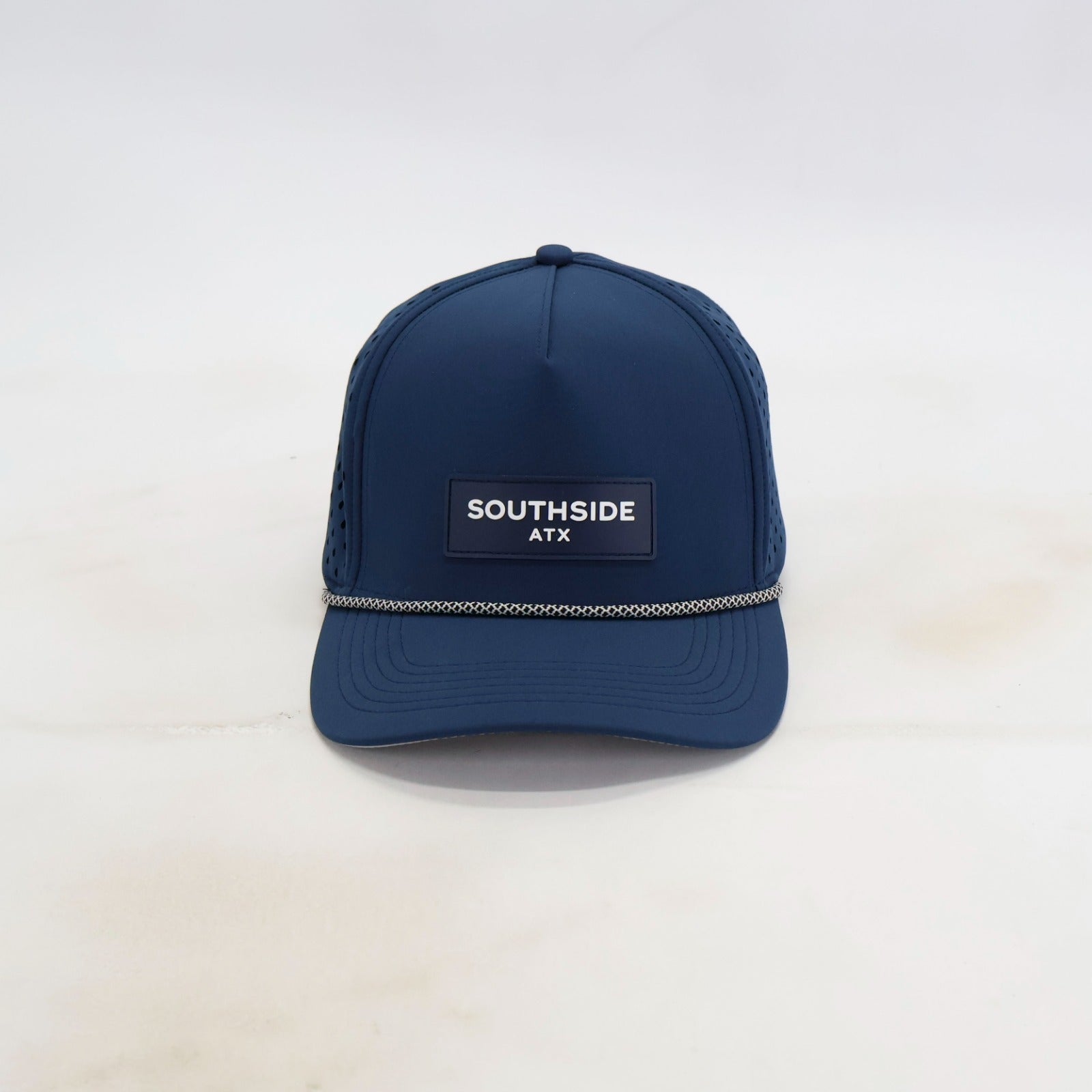 Southside Golf Co with ATX text navy golf hat minimalist logo structured fit premium design