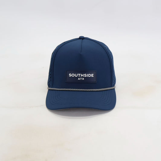 Southside Golf Co with ATX text navy golf hat minimalist logo structured fit premium design