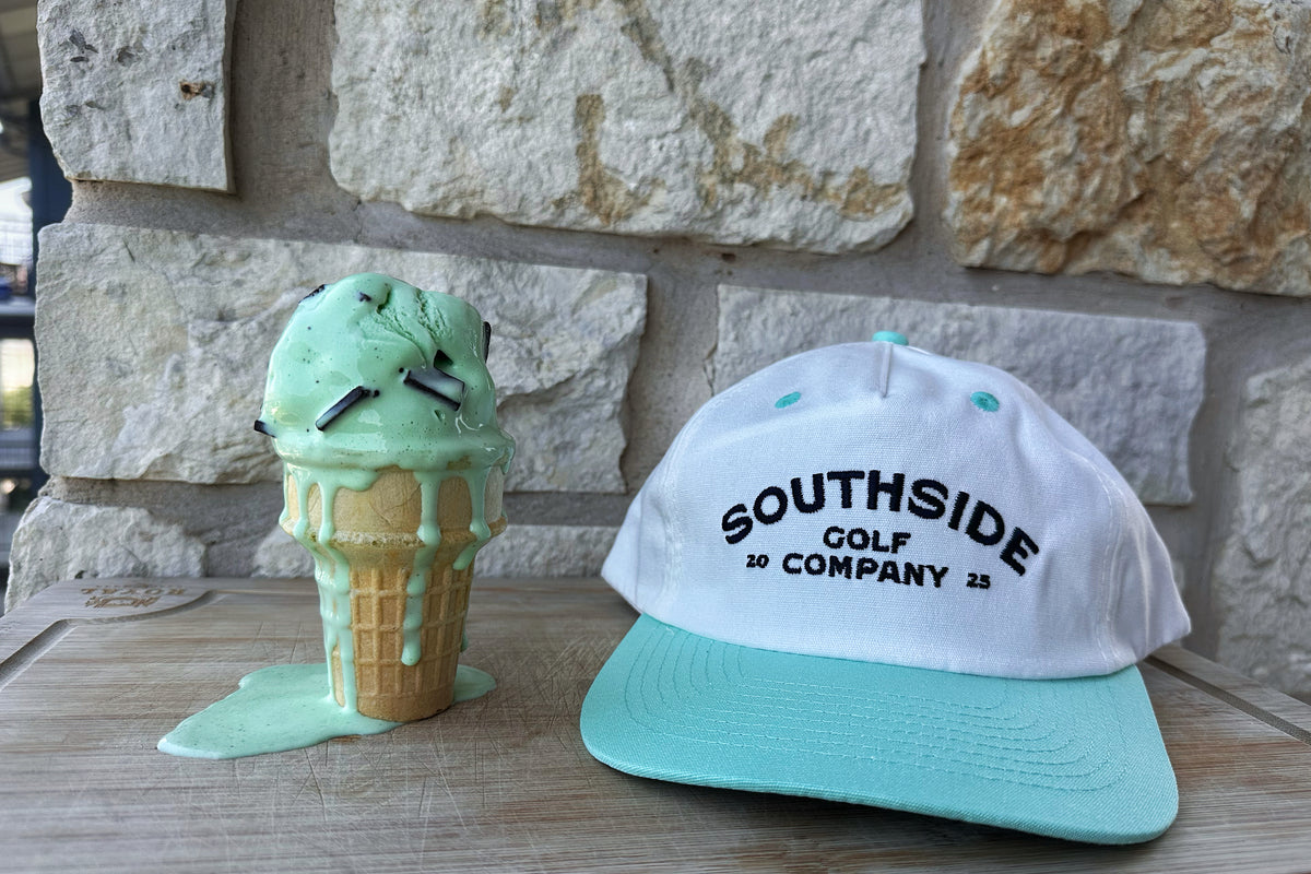 Southside Golf Co Mint Chocolate Chip snapback with mint chocolate chip ice cream