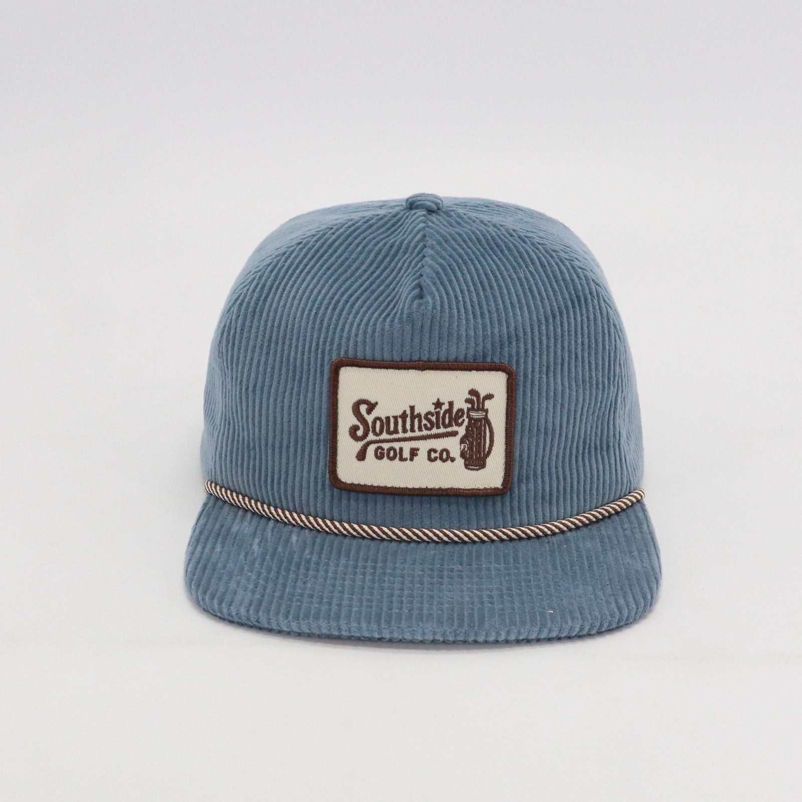 Driftwood blue corduroy golf hat front view by Southside Golf Co