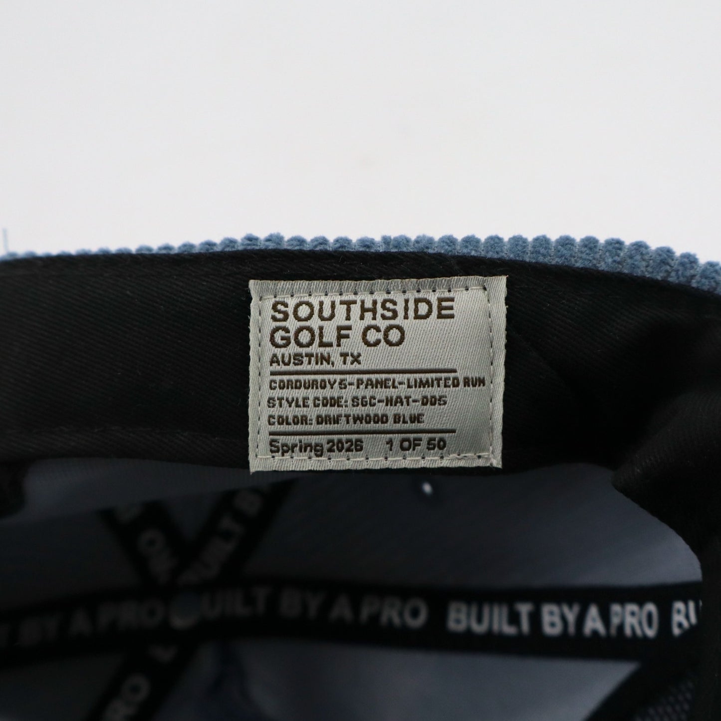 Southside Golf Co interior label on corduroy golf hat limited run 1 of 50
