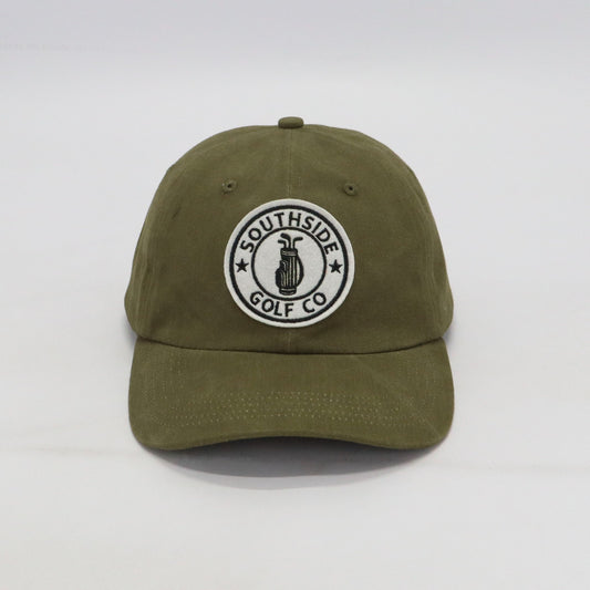 olive golf dad hat low profile unstructured fit